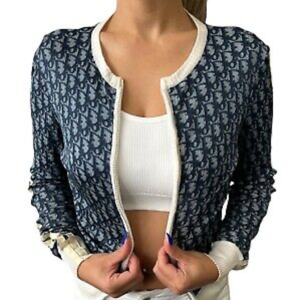 Vintage Y2K Diorissimo Trotter Monogram Zip Up Jacket Top in Navy Blue - Picture 1 of 14